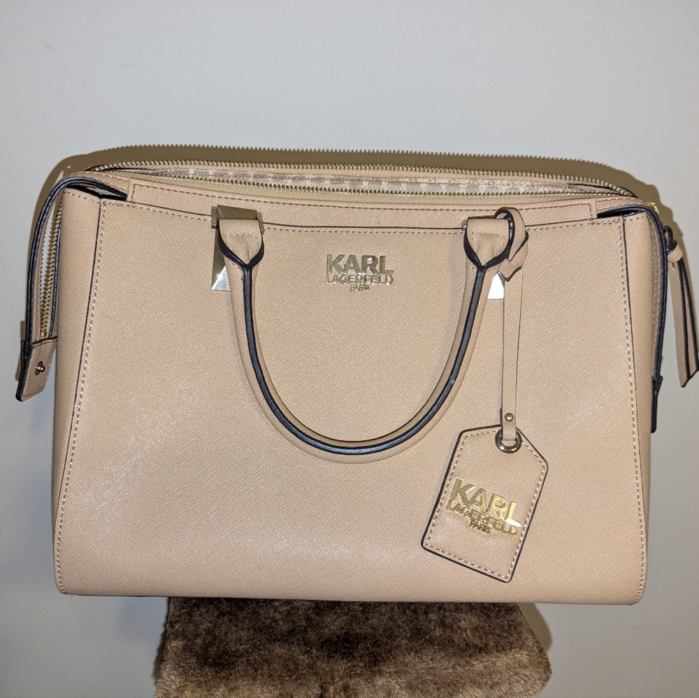 Karl Lagerfeld Zip Top Handbag Purse 12" X 9.5"